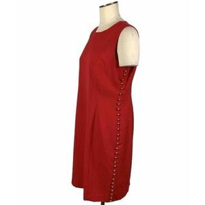 Calvin Klein Red Sleeveless Gold Accent Buttons Zippered Sheath Dress Size 14